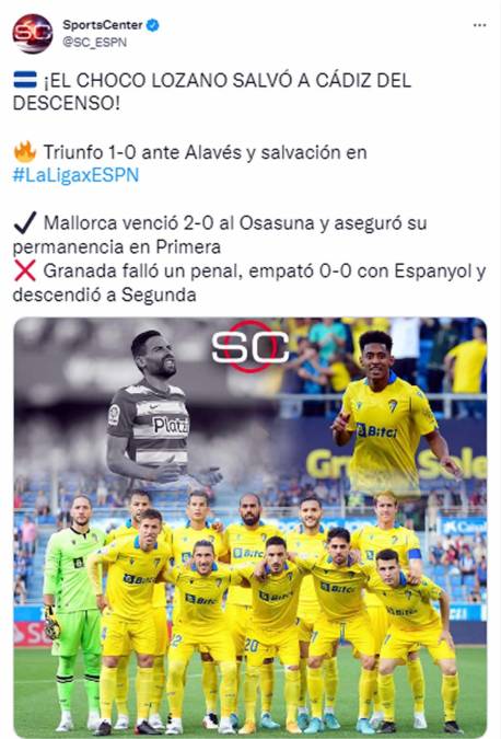 ESPN - “El Choco Lozano salvó al Cádiz del descenso”.