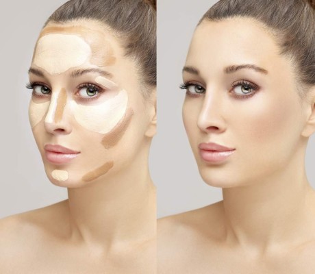 Make up woman face. Contour and highlight makeup..