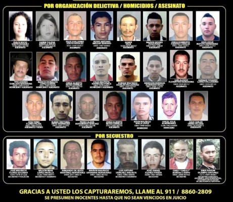 Publican cartel actualizado de los 42 criminales más buscados en Honduras