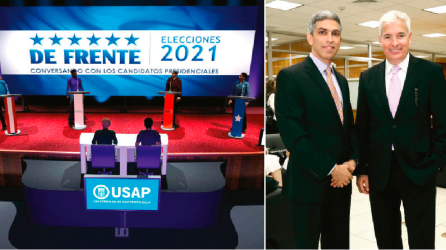 “Render” de la escenografía del foro “De Frente”. Ricardo J. Jaar, presidente ejecutivo de Usap, y el analista Alberto Padilla.