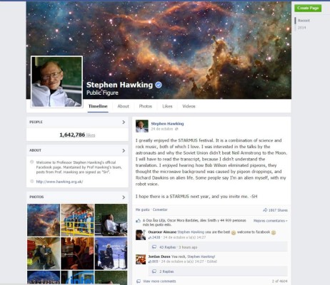 Stephen Hawking abre su página en Facebook
