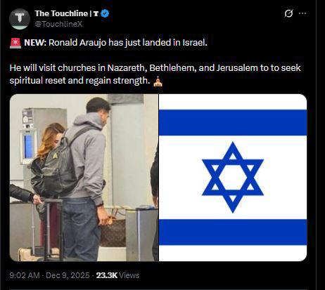 Ronald Araújo deja Barcelona: sorprende y hace curioso viaje espiritual