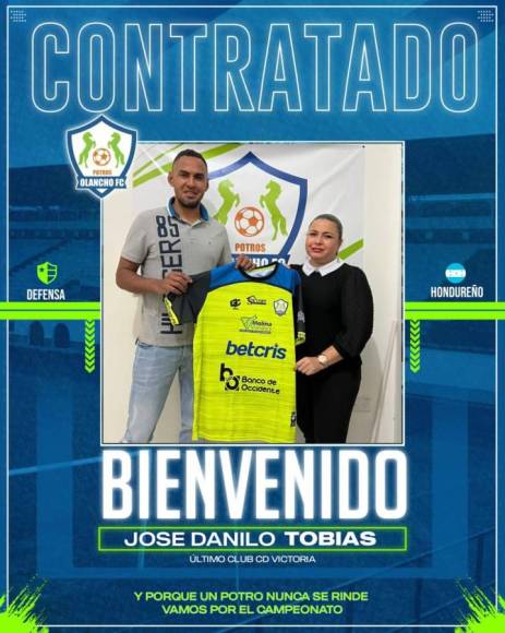 Los Potros del Olancho FC anunciaron el fichaje del centrocampista José Danilo Tobías, llega procedente del Victoria.