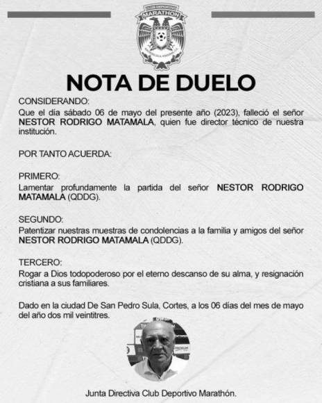 El club Marathón lamentó la muerte del entrenador Néstor Matamala.