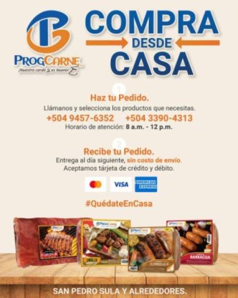 Progcarne le brindan atención en horario de 8:00 am a 12: p.m en San Pedro Sula y alrededores.