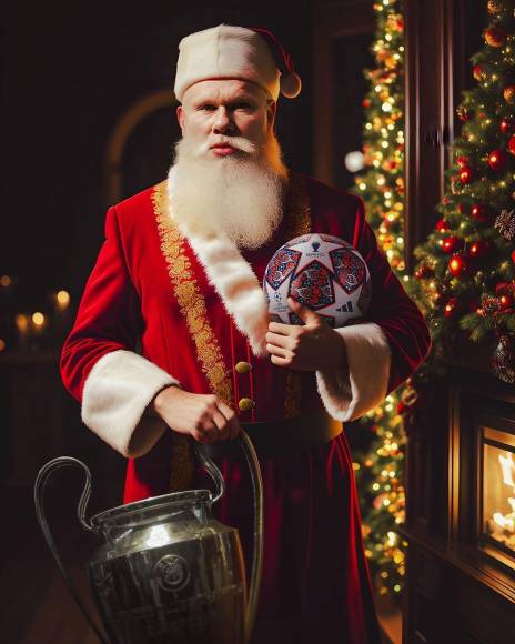 Erling Haaland - El goleador noruego del Manchester City subió a Instagram una curiosa foto caracterizado de Santa Claus con el balón y el trofeo de la Champions en la mano.
