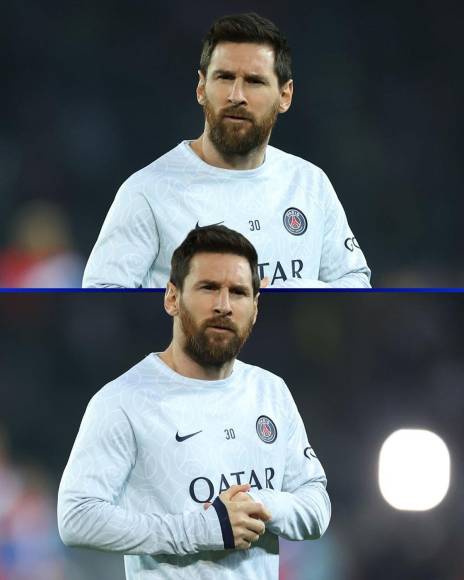 Lionel Messi con rostro muy serio en el calentamiento previo al inicio del partido.