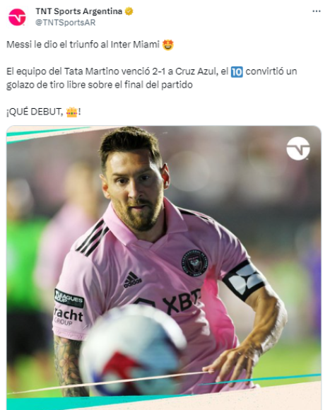 TNT Sports Argentina: “El equipo del Tata Martino venció 2-1 a Cruz Azul, el 10 convirtió un golazo de tiro libre sobre el final del partido”.