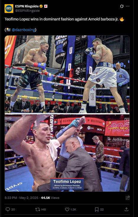 Revuelo mundial por Teófimo López: Cátedra sobre el ring y “sigue siendo campeón