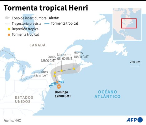 Localización y trayectoria prevista de la tormenta tropical Henri - AFP / AFP