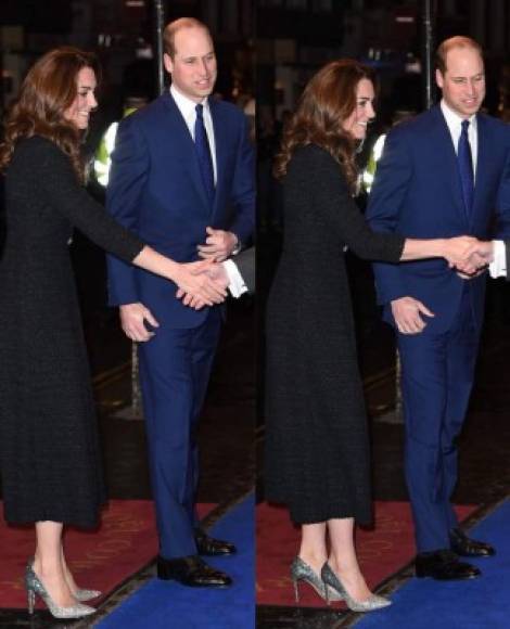 Kate llegó con un vestido Eponine y llamativos zapatos de la firma Jimmy Choo.