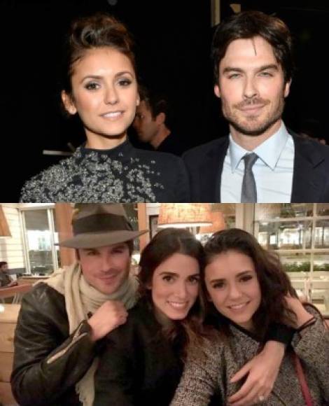 Nina Dobrev e Ian Somerhalder <br/><br/>Entre los actores existió un noviazgo de aproximadamente tres años, que se fraguó cuando actuaban en la serie The Vampire Diaries. Tras su rompimiento, en 2013, el actor comenzó una relación con Nikki Reed, con quien contrajo nupcias años después.<br/><br/>'No considero que sea rara mi amistad con ellos. ¿Por que no podemos ser amigos? Pienso que tienen un lindo bebé, son felices y yo también. ¿Qué hay de malo con eso? Para mí no hay ningún problema', dijo Dobrev al programa Watch What Happens Live with Andy Cohen.<br/>