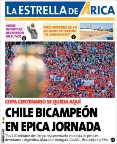 Arica menciona, 'Chile bicampeón en epica jornada'