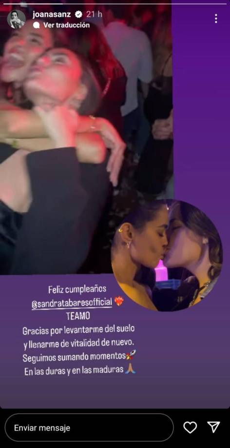 En una storie de Instagram, Joana Sanz felicitó a su amiga Sandra Tabares por su cumpleaños.