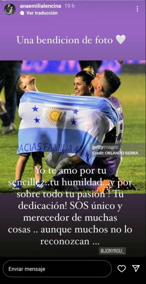 El mensaje de Ana Lencina para Jonathan Rougier luego que el portero no fue convocado a la selección hondureña. 