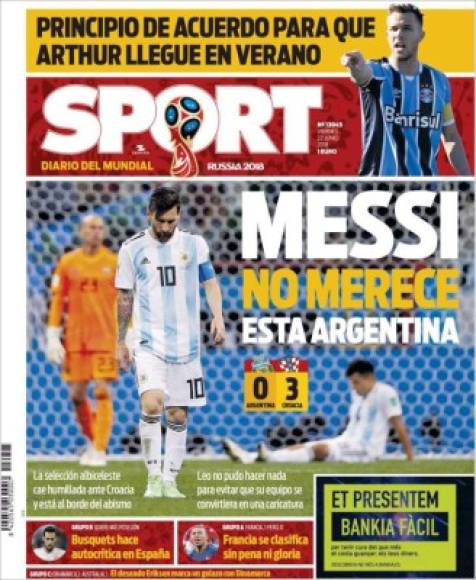 El Diario SPORT de España alusivo al Barcelona, defiende a Messi.