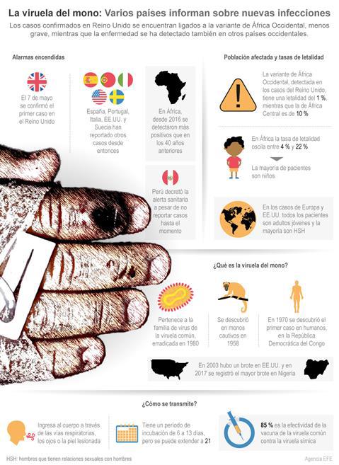 Los casos de viruela del mono suben a 20 en el Reino Unido. EFE