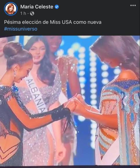“Pésima elección de Miss USA como nueva #missuniverso”, escribió la expresentadora del programa “Al Rojo Vivo”.