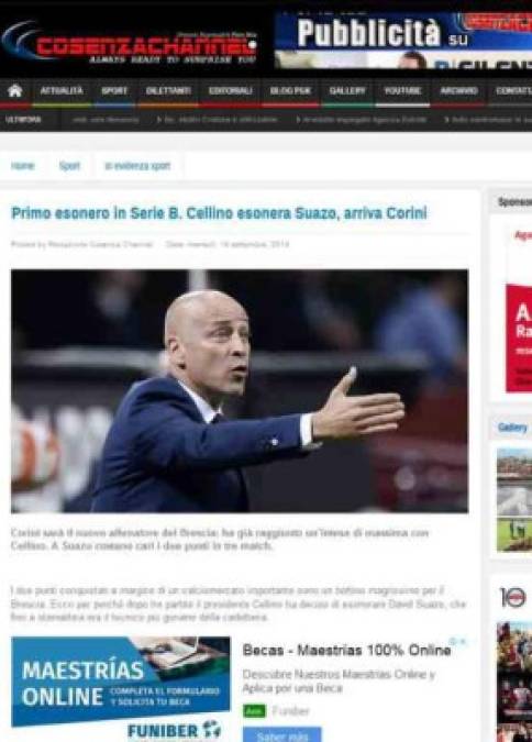 El Cosenza Channel informa que apenas los dos puntos conseguidos por el hondureño no le bastaron al presidente del Brescia y por lo tanto decidó separar a David Suazo.