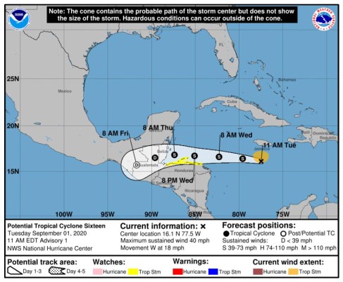 Tormenta tropical Nana se dirige a Honduras como potencial huracán