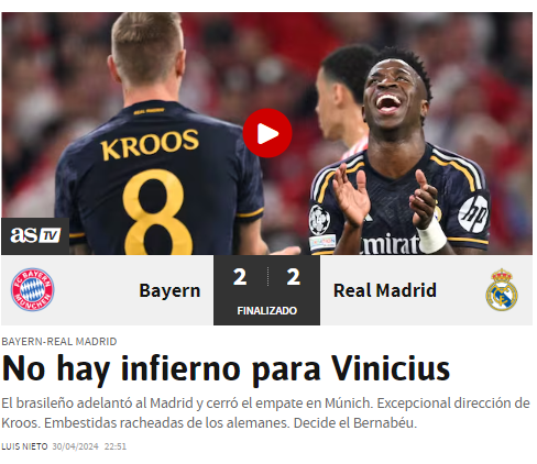 “No hay infierno para Vinicius”, Diario As de España.