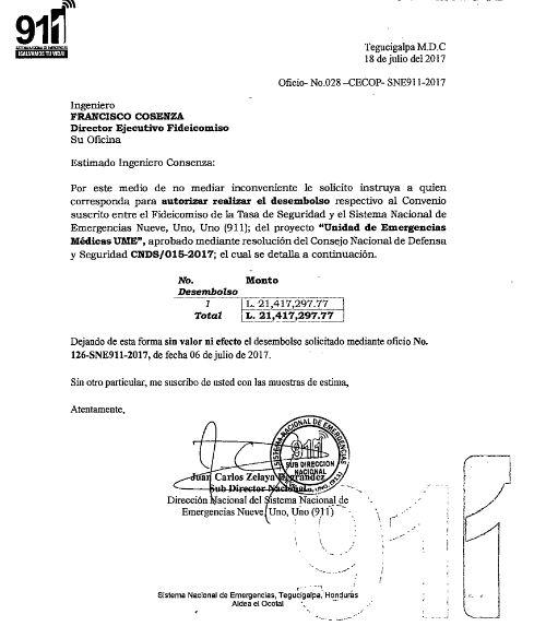 $!Autorización del desembolso de 21.4 millones de lempiras para el proyecto de Unidad de Emergencias Médicas (UME).