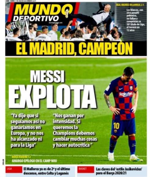 Diario Mundo Deportivo - 'El Madrid, campeón' y 'Messi explota'.