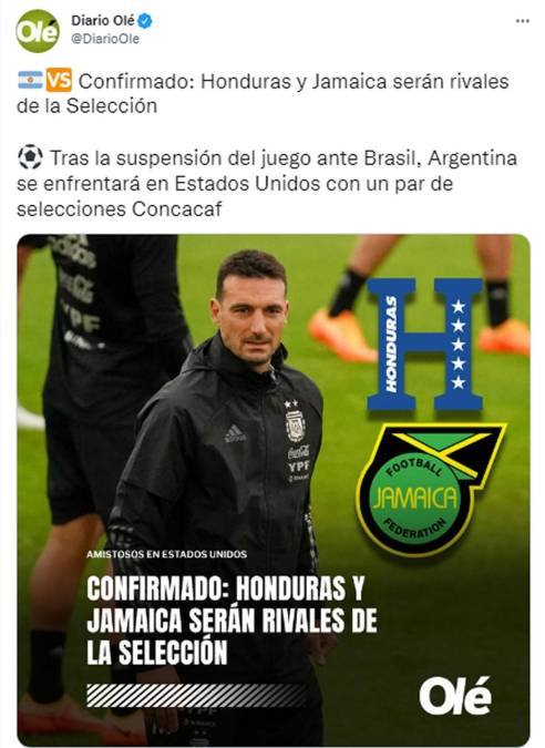 Así informó el diario Olé sobre los amistosos de Argentina contra Honduras y Jamaica.