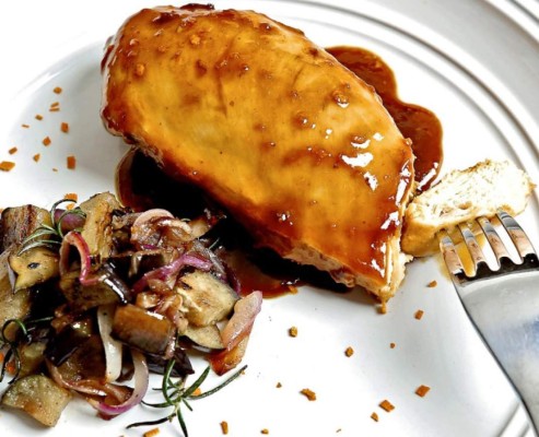 Pechugas de pollo en glasé de mandarina