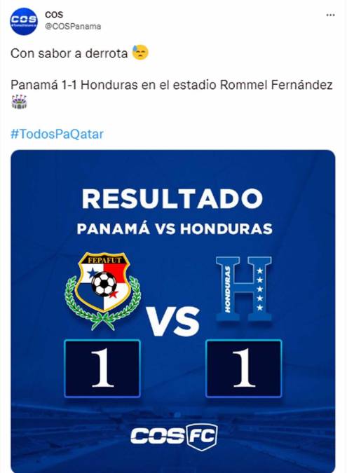 COS Panamá - “Con sabor a derrota. Panamá 1-1 Honduras en el estadio Rommel Fernández”.