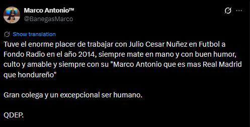 Dolorosos mensajes: Consternación en Honduras por muerte de Julio César Núñez