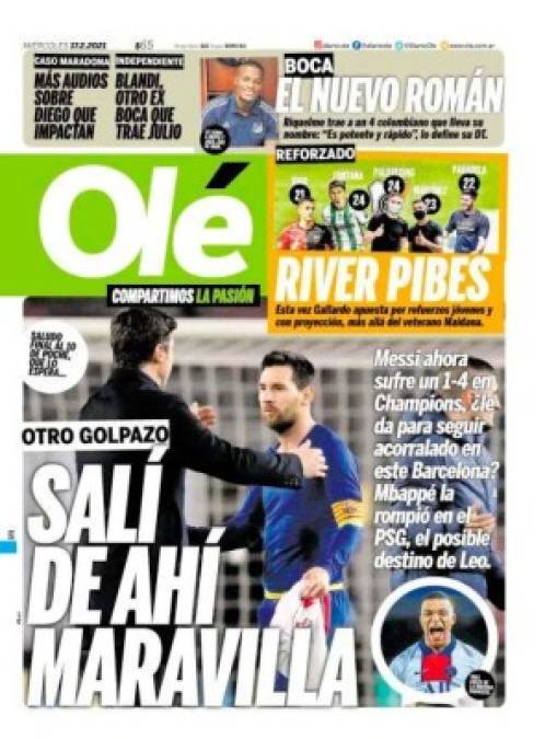 Diario Olé de Argentina le aconseja a Messi irse del Barcelona .