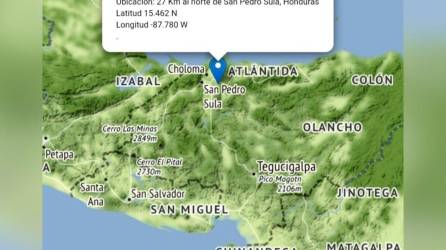 Ubicación del epicentro del sismo que se sintió en varios municipios de la región hondureña.