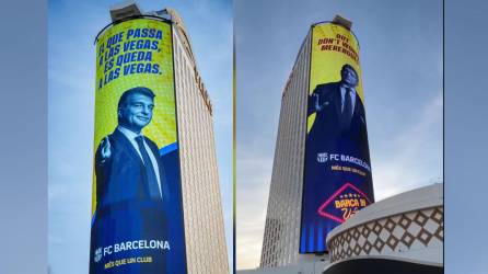 Joan Laporta vuelve a utilizar un recurso que ya le ayudó a ganar las elecciones a la presidencia del Barcelona: una pancarta gigante dirigida al eterno rival, el Real Madrid.
