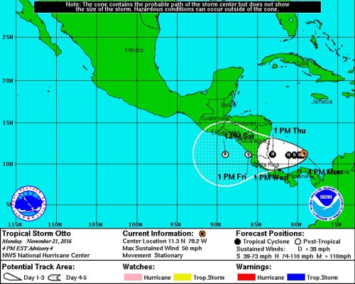 Decretan alerta verde por tormenta tropical Otto en seis departamentos  