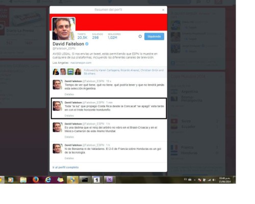 Faitelson: 'La luz' que propagó Costa Rica 'se apagó' con el triste horizonte hondureño'