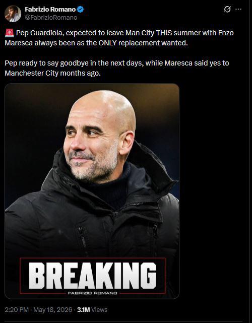 Bombazo: Guardiola se va del City y confirman su reemplazo; Fichó hace meses