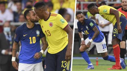 Neymar y Yerry Mina tuvieron un bravo enfrentamiento.