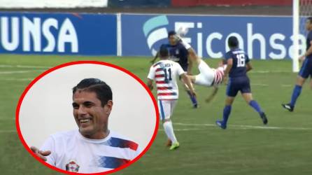 Ramiro Bruschi se lució con un tremendo golazo de chilena en el partido benéfico entre leyendas de Olimpia y Motagua en el estadio Nacional.