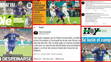 Diarios y periodistas argentinos, así como hondureños, destacaron la goleada que le propinó Argentina a Honduras en partido amistoso en Miami. Muchos criticaron al equipo catracho.