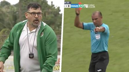 El árbitro Óscar Moncada expulsó al entrenador de Marathón, Martín ‘Tato’ García.