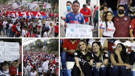 La afición del Olimpia ha abarrotado el estadio Morazán para alentar a su equipo en el partido de vuelta de los cuartos de final de la Liga Concacaf contra el Diriangén de Nicaragua.