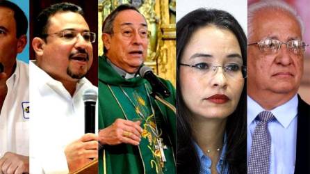 Juan Carlos Sikaffy (Cohep), Omar Rivera (Fonac), cardenal Óscar A. Rodríguez, Gabriela Castellanos (CNA) y Francisco Herrera (Unah).