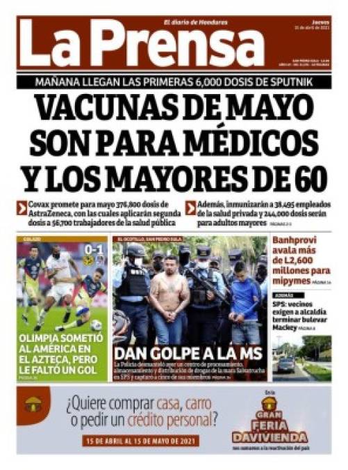 Diario La Prensa - “Olimpia sometió al América en el Azteca, pero le faltó un gol”.