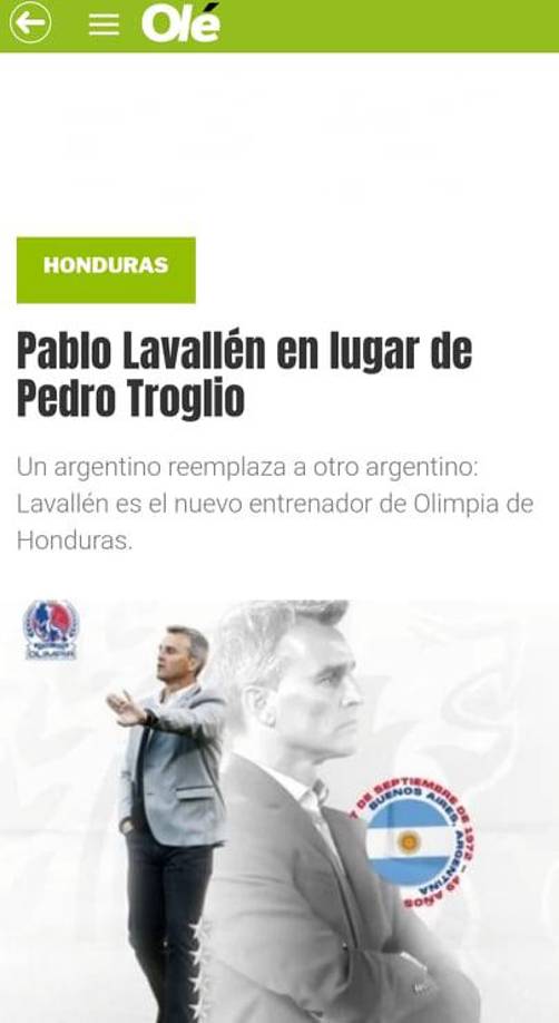 Diario Olé de Argentina: “Pablo Lavallén en lugar de Pedro Troglio”.