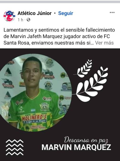 El Atlético Junior de la Liga de Ascenso lamentó la muerte del joven jugador del FC Santa Rosa.