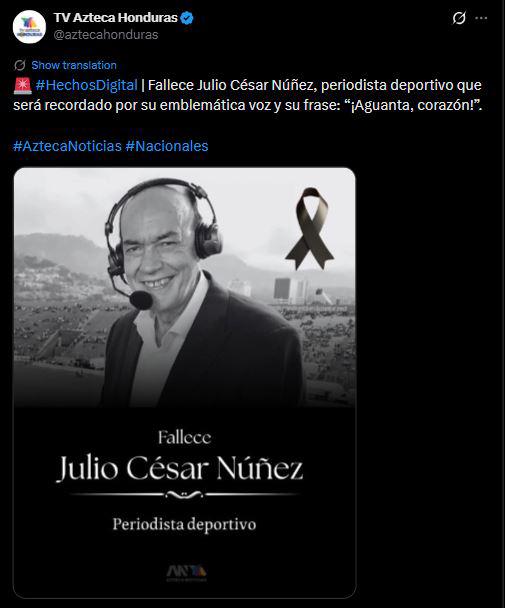 Dolorosos mensajes: Consternación en Honduras por muerte de Julio César Núñez