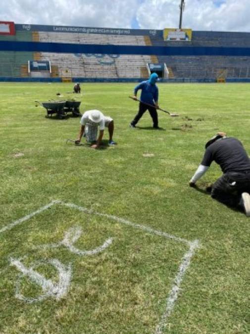 “Los trabajos de mantenimiento de la cancha de fútbol del estadio Nacional continúan para tenerla lista para el inicio de la Liga Nacional. Gracias a los dos equipos por su apoyo Olimpia, Motagua, y a nuestro equipo humano por su excelente trabajo”, comunicó la Conapid en sus redes sociales.