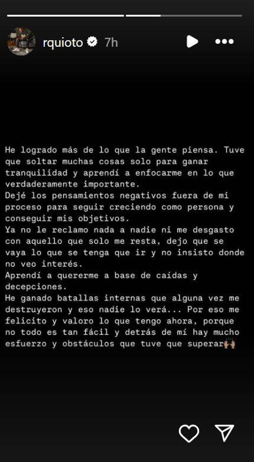 Este fue el otro post del Romántico en sus rede sociales: “Tuve que soltar muchas cosas solo para ganar tranquilidad”.