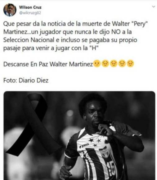 En las redes sociales muchos aficionados hondureños han lamentado la muerte del Pery Martínez.